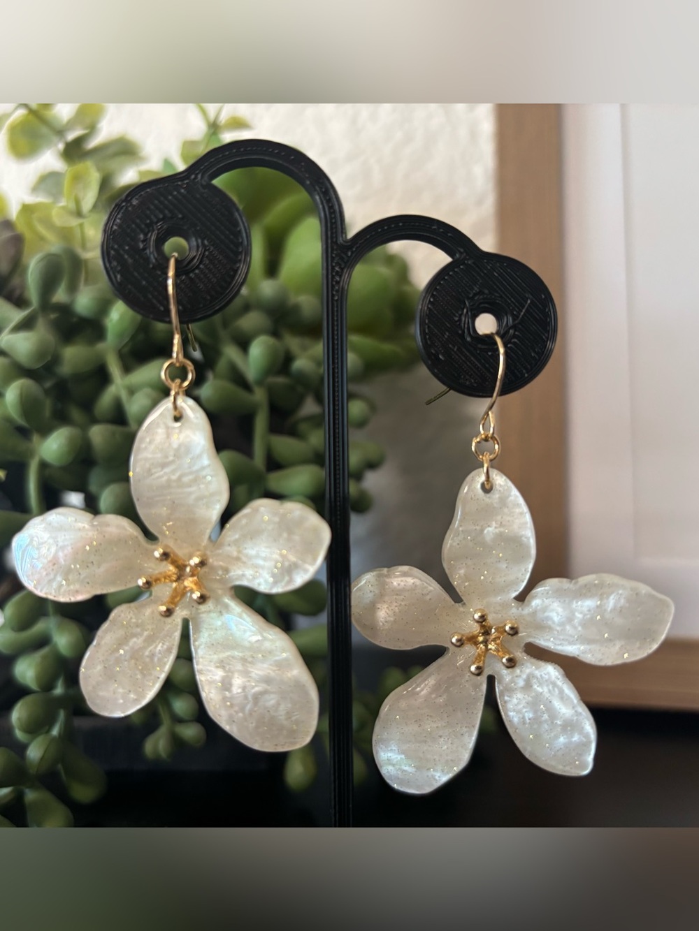 Cato Creamy White Floral Drop Earrings with Gold Accents